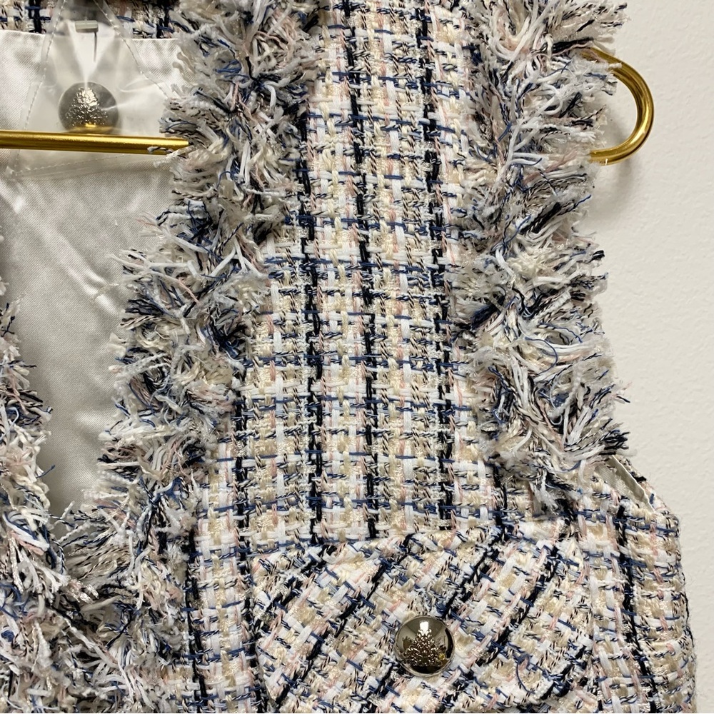 Molci Frayed Tweed Longline Blazer Vest‎ Size 36 / US S Open Front White Multi - Picture 6 of 16